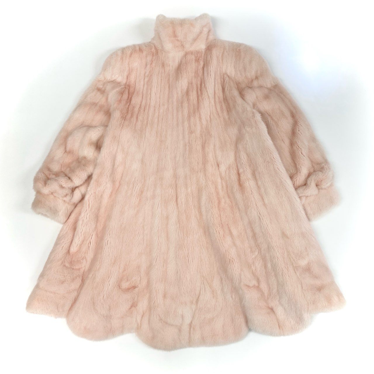 35k2《極希少》Pellice Moda ペリーチェモーダ 染めミンク ロングコート 98cm 裾ウェーブデザイン ピンク 最高級本毛皮 MINK FUR レアカラーt18r