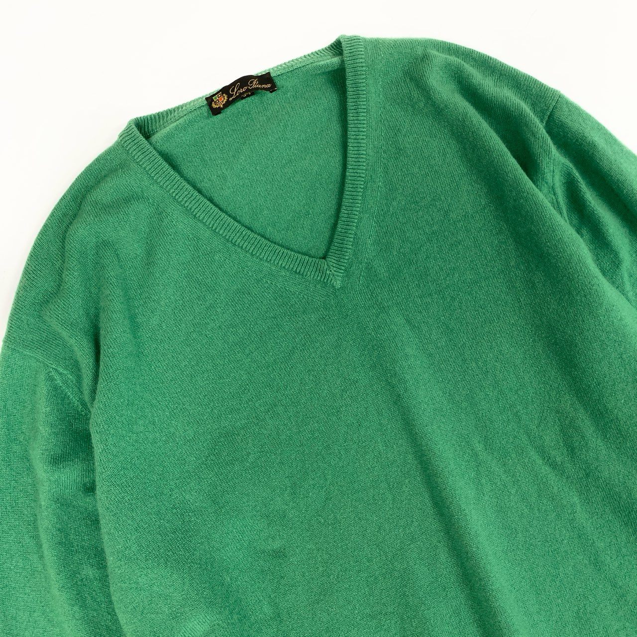 75a19 Loro Piana ロロピアーナ ニットセーター Vネック カシミヤニット ロングスリーブ メンズ 紳士服 サイズ54 グリーン カシミア100％u02t