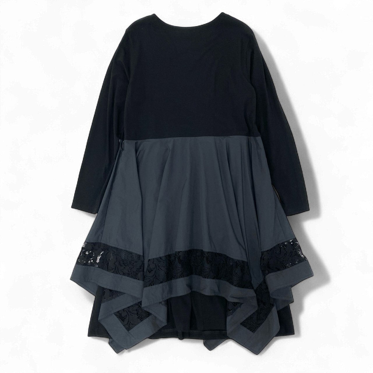 18k20 TOKUKO 1er VOL トクコプルミエヴォル ドッキングワンピース 異素材切替 長袖ワンピース 花柄レース レディース 女性用 9  ブラックu02t