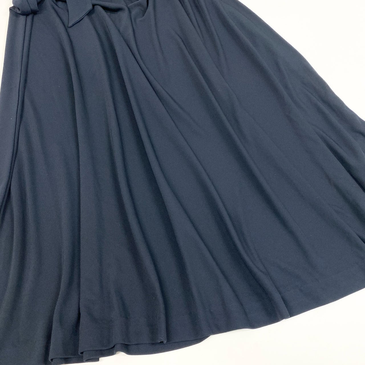 31b11 LAUREN RAIPH LAUREN ローレンラルフローレン 半袖ロングワンピース フレアワンピース ウエストリボン ロゴボタン Lサイズ ダークネイビー レディースo07t