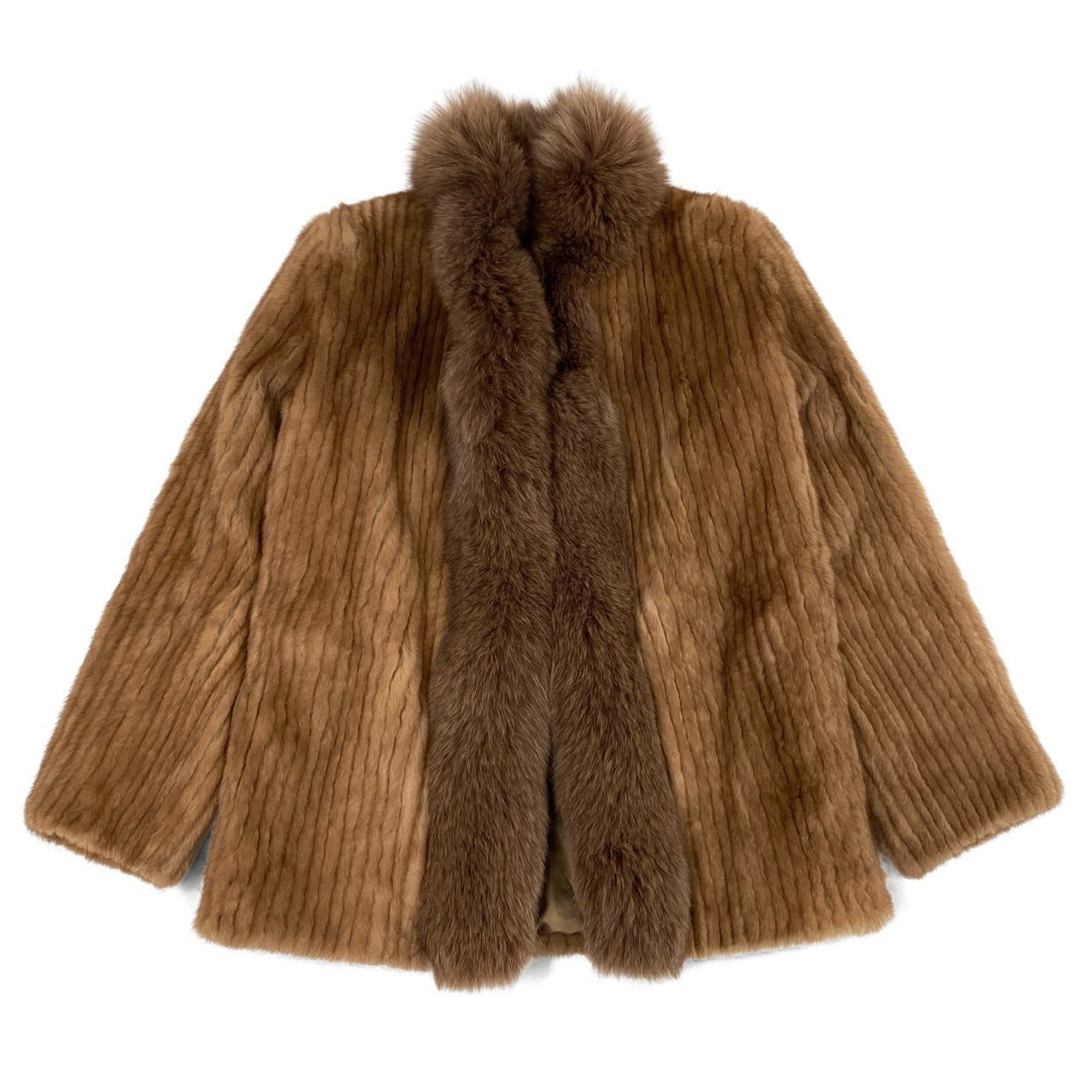 33l14 SAGA MINK サガミンク 銀サガ パステルミンク × フォックス ファーコート サイズ8号 茶系 最高級毛皮 FUR COAT ポケット有t18r