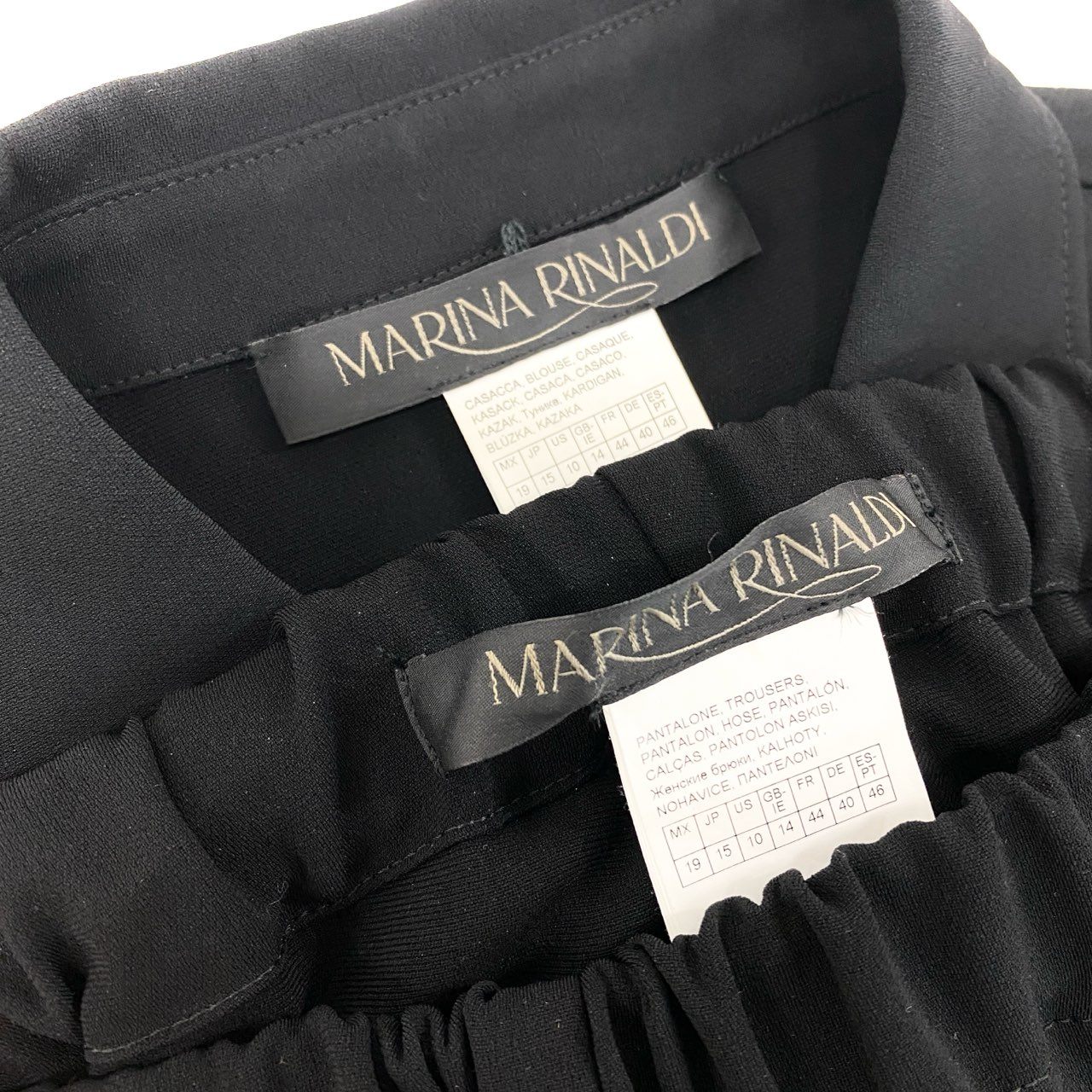 80k11 《美品》 MARINA RINALDI マリナリナルディ マックスマーラ セットアップパンツ 長袖シャツ チュニック 金ボタン テーパードパンツ ウエストゴム レディース 女性用 大きいサイズ 15 ブラックu02t
