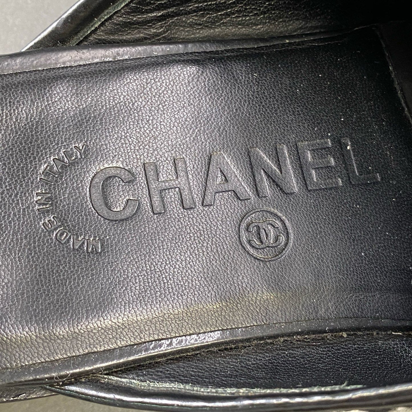 1g9 CHANEL シャネル ツイードサボサンダル 22cm程度 ブラック シューズ サンダル イタリア製