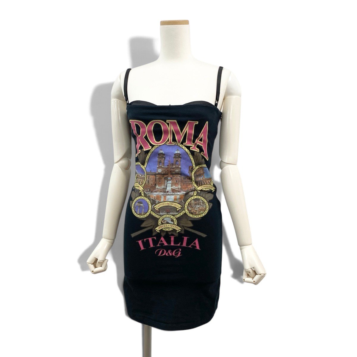 Ih10 DOLCE＆GABBAN ドルチェアンドガッバーナ ROMA ITALIA グラフィック ワンピース 2003年 安室奈美恵 PV着用 24 38 ブラック レディース 女性用u02t