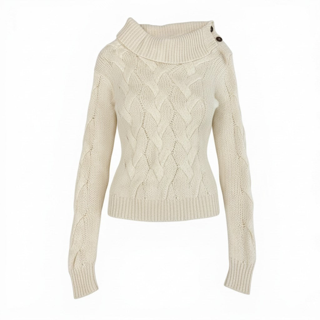 75b27 CELINE セリーヌ カシミヤ100 ニット セーター ローゲージ ショルダーボタン M クリーム系 カシミア レディースu02t