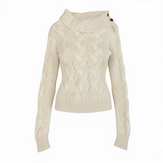 75b27 CELINE セリーヌ カシミヤ100 ニット セーター ローゲージ ショルダーボタン M クリーム系 カシミア レディースu02t