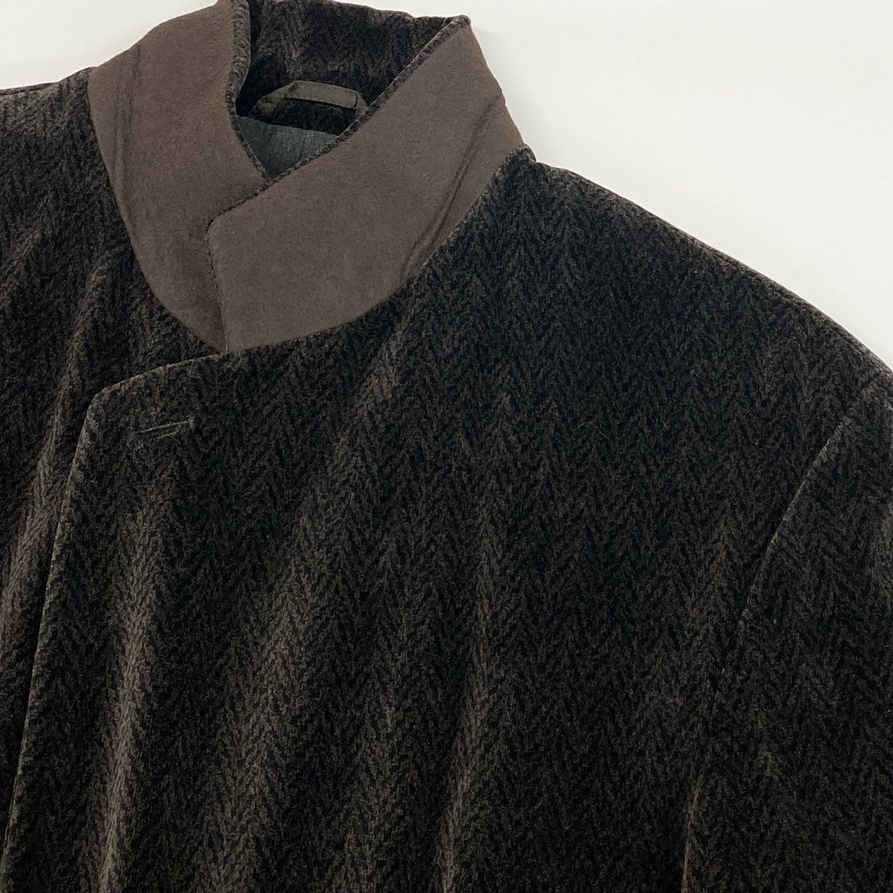 49i11 EMPORIO ARMANI エンポリオアルマーニ ベロアジャケット ヘリンボーン テーラードジャケット 90’s～00’s メンズ 男性用 1492246 48 ブラウン コットン100％u02t