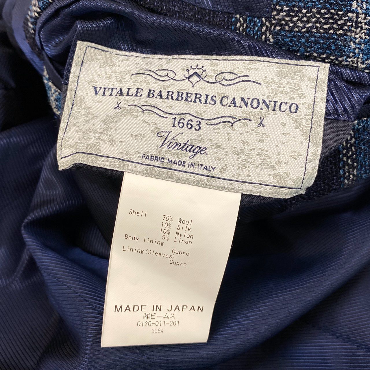 43f25 【美品】BEAMS F ビームスF CANONICO Vintage カノニコ ウールシルクリネン混紡 3B ドレスジャケット サイズL相当 ネイビー メンズ アンコン テーラードJK