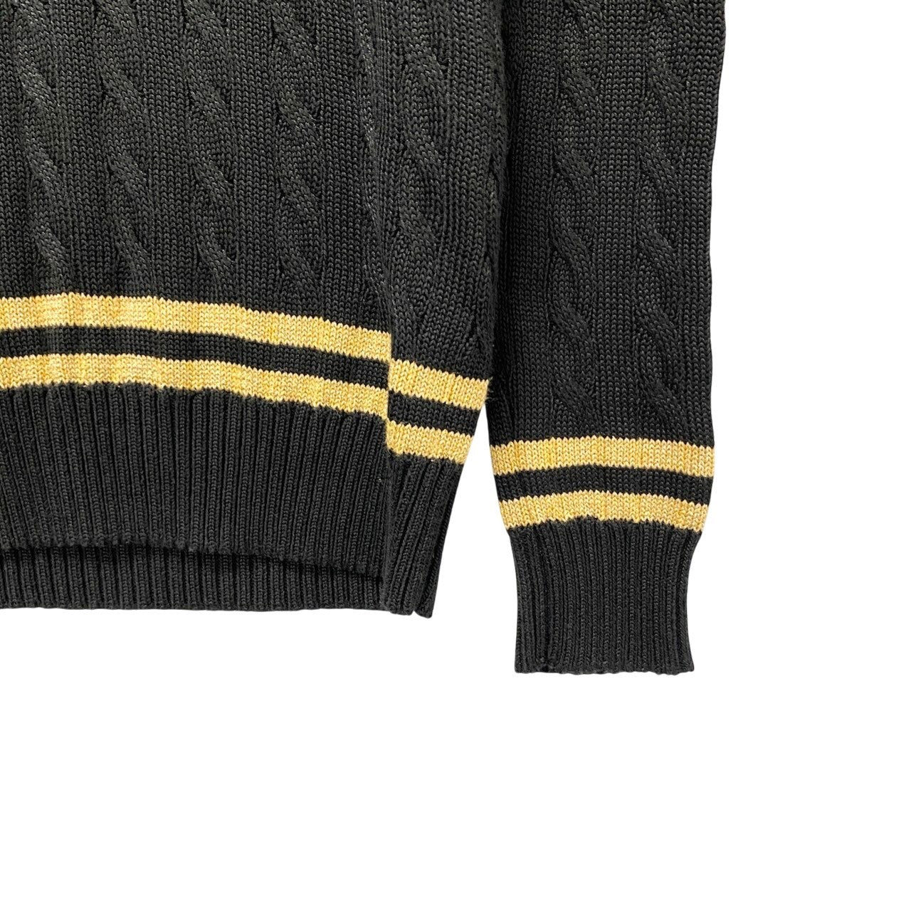 67c31 【美品】LAUREN RALPH LAUREN ローレンラルフローレン ケーブルニットセーター チルデンセーター トップス Mサイズ ブラック ゴールド レディース 女性用u02t