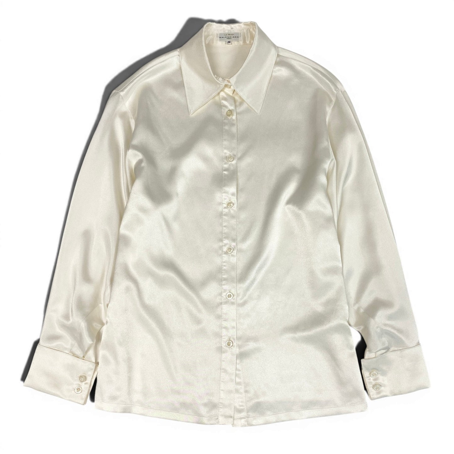29d16 Vintage BALENCIAGA バレンシアガ 長袖ブラウス シャツ トップス 38 ホワイト系 ポリエステル レディースu02t
