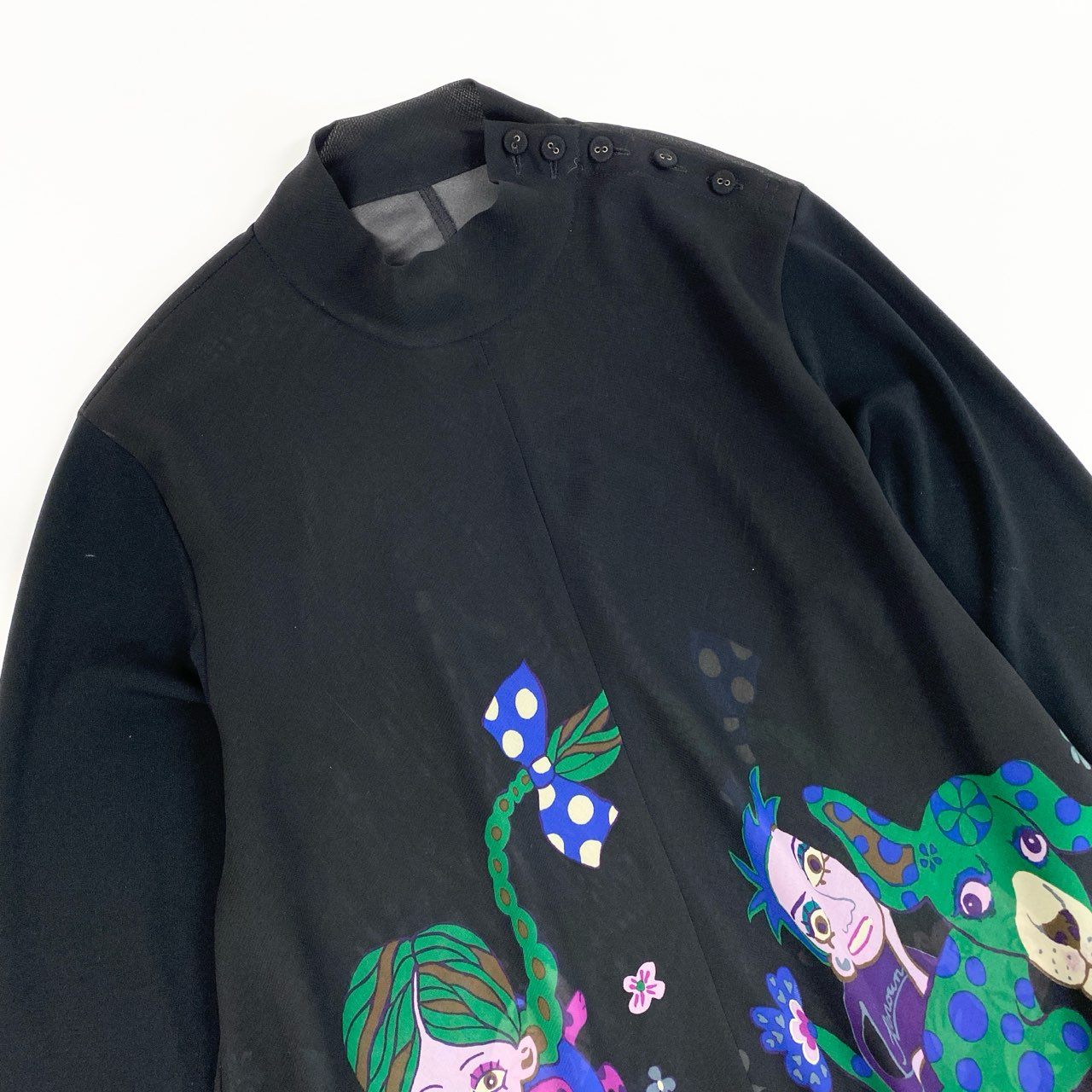 14a28 TOKUKO 1er VOL トクコプルミエヴォル 変形トップス チュニック 長袖シャツ ブラウス 総柄プリント 9 ブラック レディース 女性用u02t