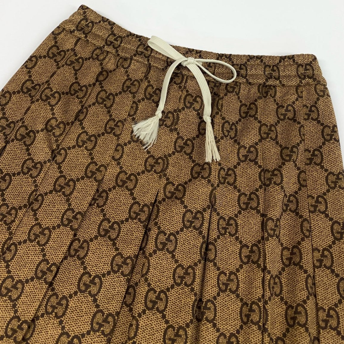 60a14 GUCCI グッチ テクニカルジャージスカート プリーツスカート GG柄 サイズS ブラウン レディースk02i