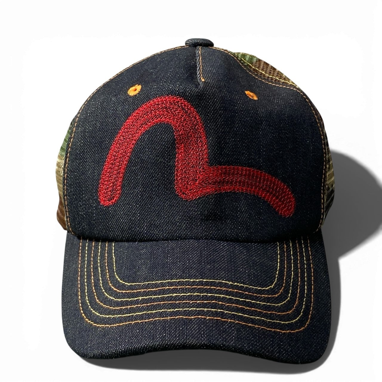 b2 EVISU エヴィス カモメ デニムメッシュキャップ サイズF インディゴ レッド カーキ 迷彩 カモフラ 帽子