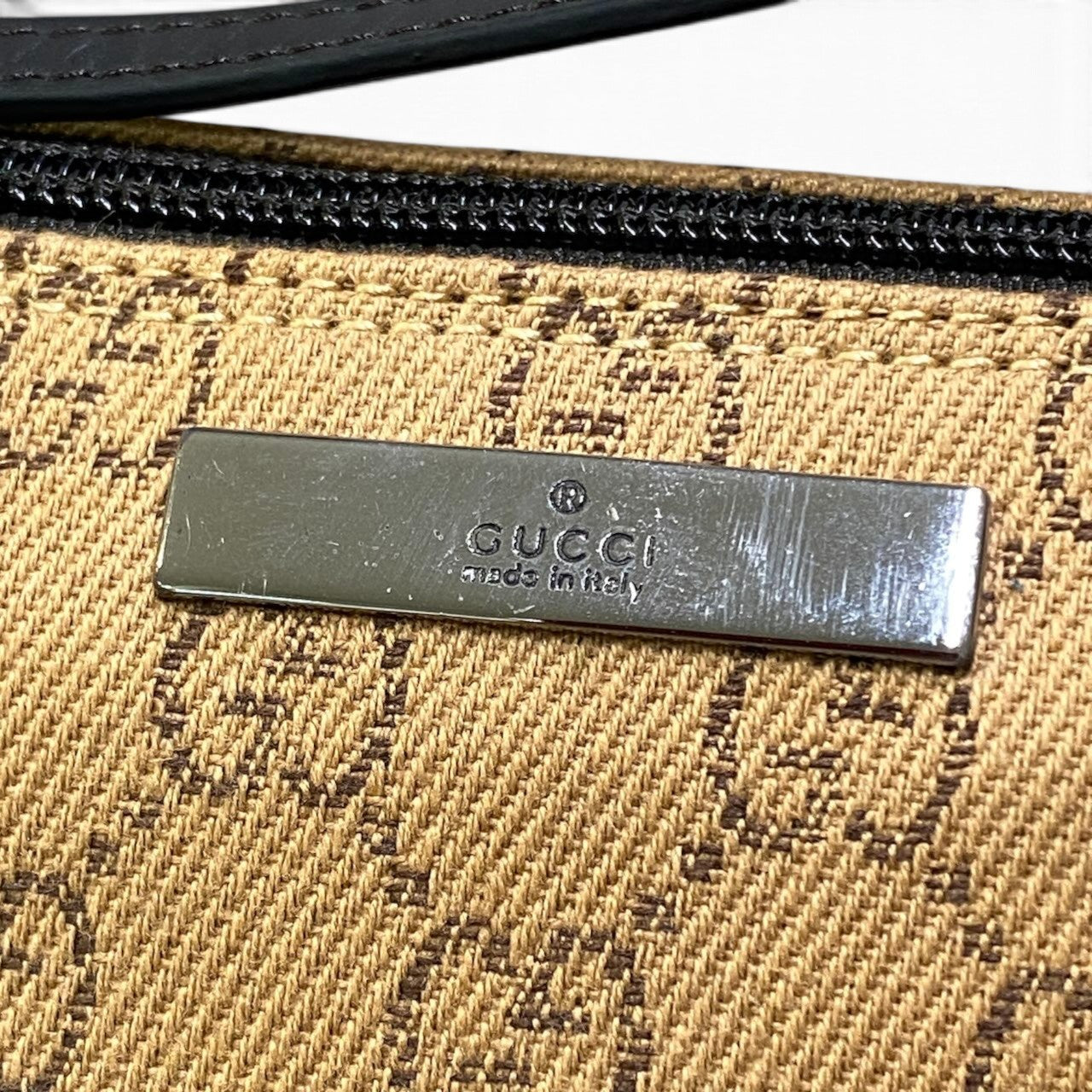 h29 GUCCI GGキャンバス アクセサリーポーチ ベージュ ダークブラウン レディース 女性用ta1