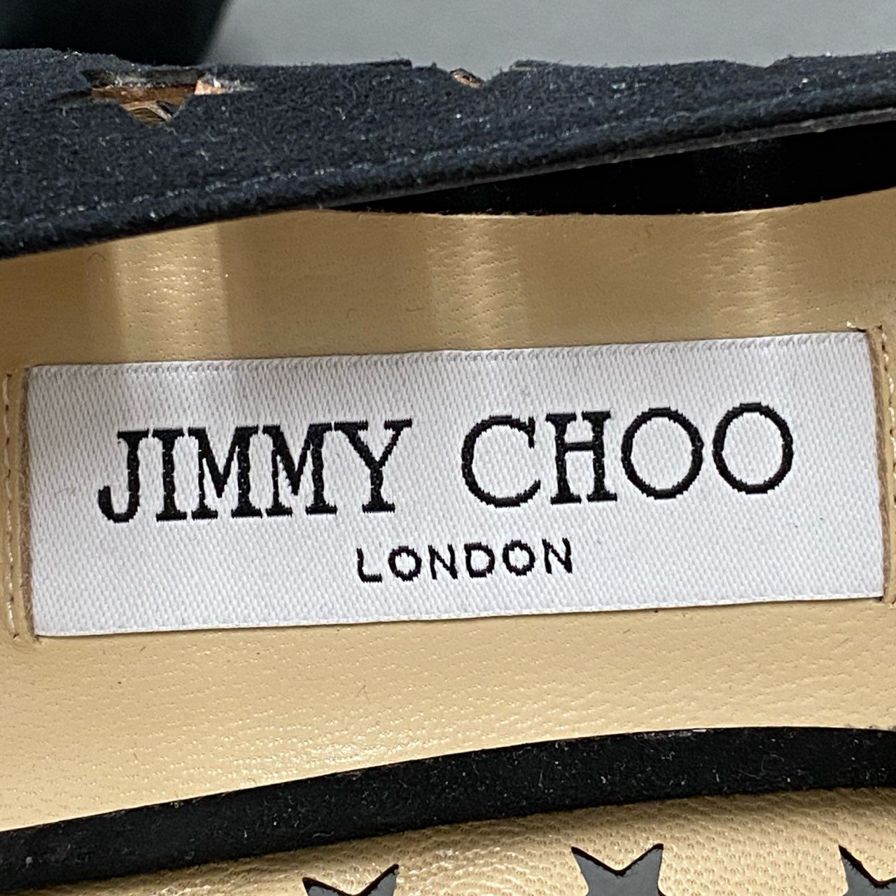 3d16 《極美品》 JIMMY CHOO ジミーチュウ スターパンチング パンプス 37 1/2 ブラック スエードレザー シューズ イタリア製 箱有