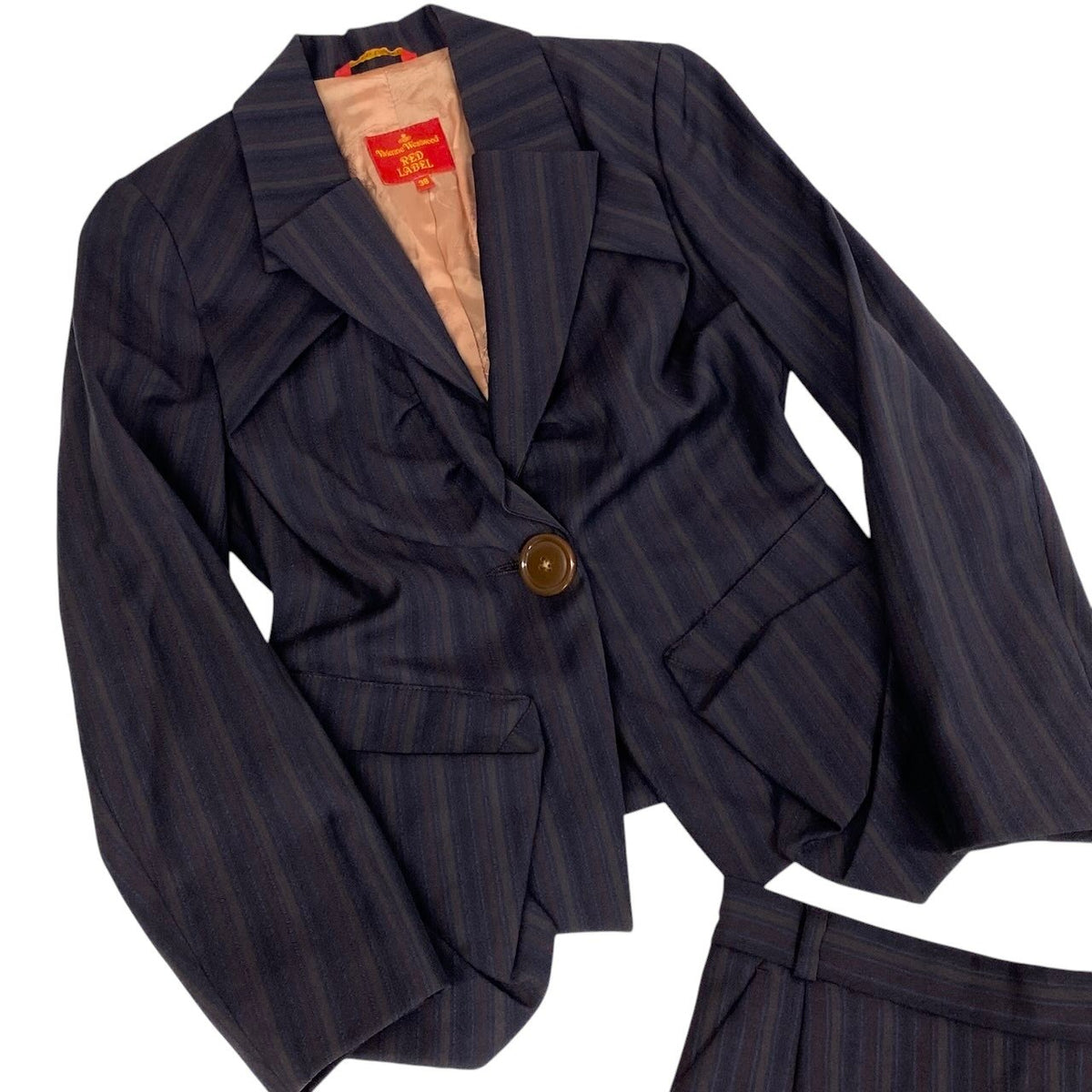i18 Vivienne Westwood RED LABEL インポートラインヴィンテージ スカートセットアップ ストライプ 38サイズ パープル ウール100％ レディース 女性用u02t