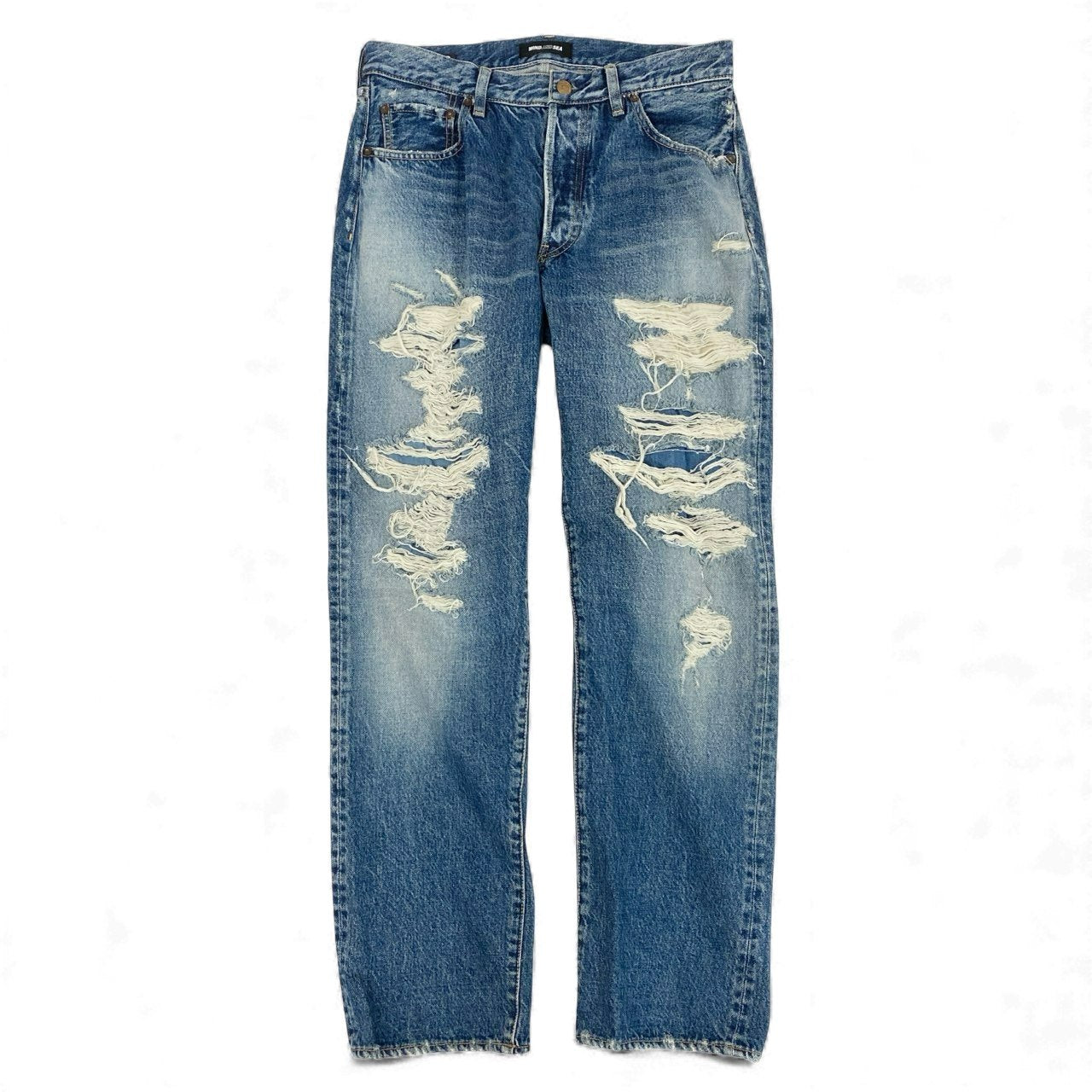 49L9 【美品】MINEDENIM × WIND AND SEA マインデニム ウィンダンシー ストレートパンツ デニムパンツ ダメージ加工 24MND-WAS002-86-302 7サイズ インディゴ メンズo07t