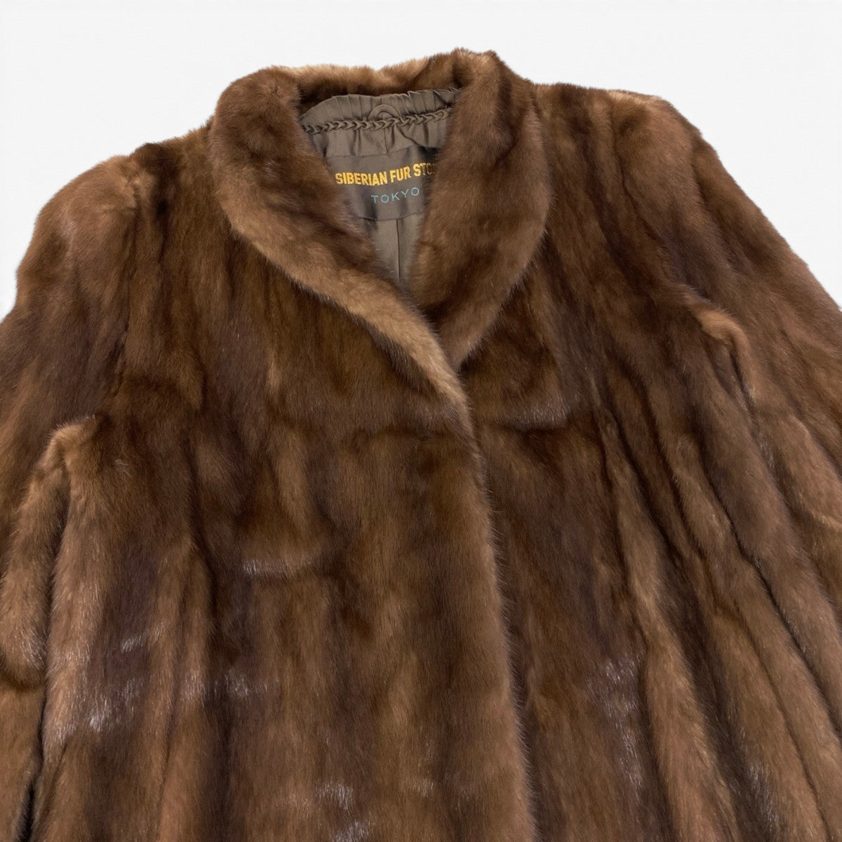 78i24 SIBERIAN FUR STORE デミバフミンク ファーコート サイズ13 茶系 本毛皮 Mink Fur Coat ウエストコード有 リアルファー 裏地刺繍t18r