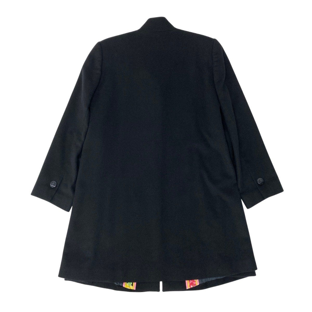3g11 LEONARD FASHION レオナール ステンカラーコート 裏地花柄 ロング カシミヤブレンド サイズ11R ブラック レディースu02t