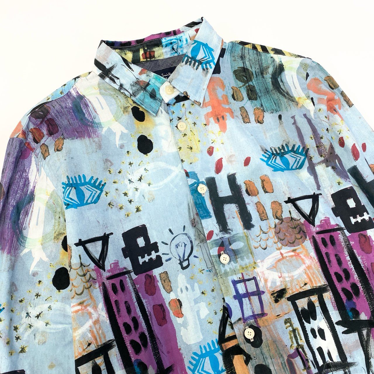 58c5【美品】Paul Smith ポールスミス 2013AW バスキア ロングスリーブシャツ 総柄 プリントシャツ Mサイズ マルチカラー コットン100％ メンズ 男性用u02t