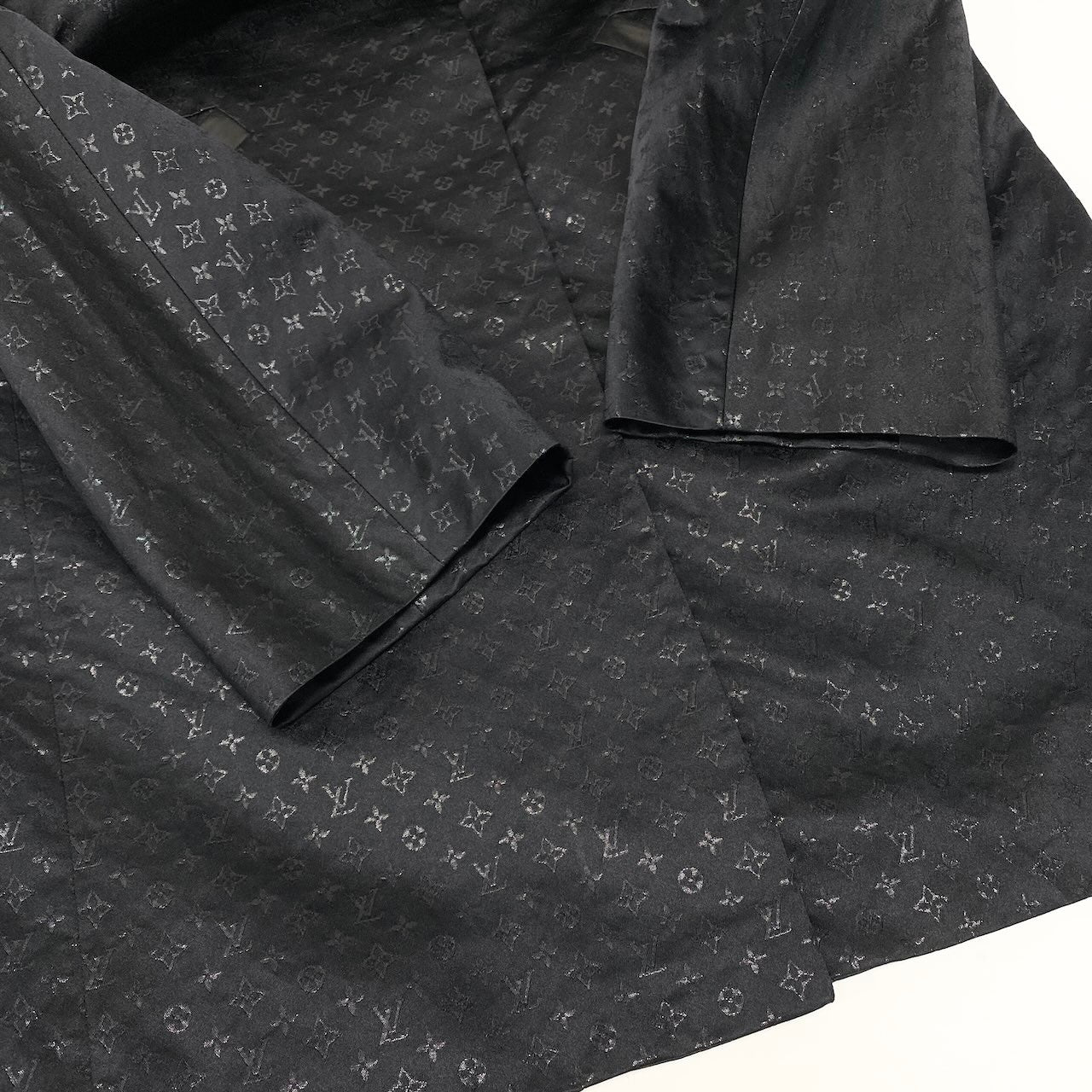 I LOUIS VUITTON ルイヴィトン モノグラムロングコート ノーカラー シルク混 イタリア製 42サイズ ブラック レディース 女性用nu1