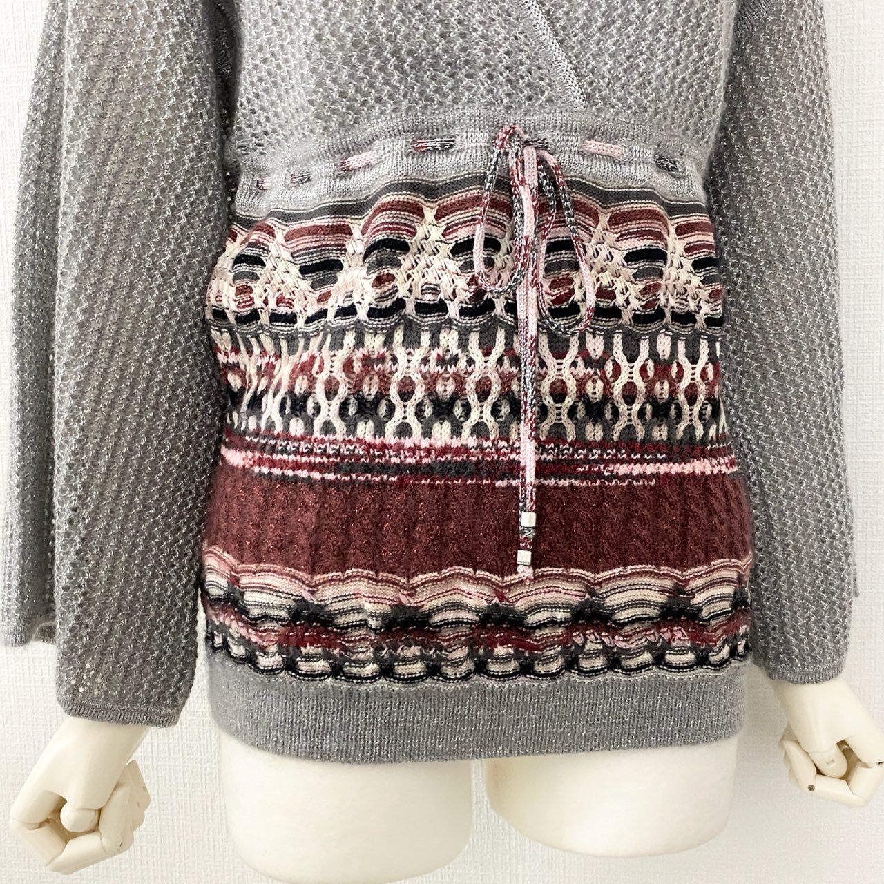 25d14 《美品》 MISSONI ミッソーニ ドローコード付き ニットブラウス フレア袖 トップス L相当 レディース チュニック