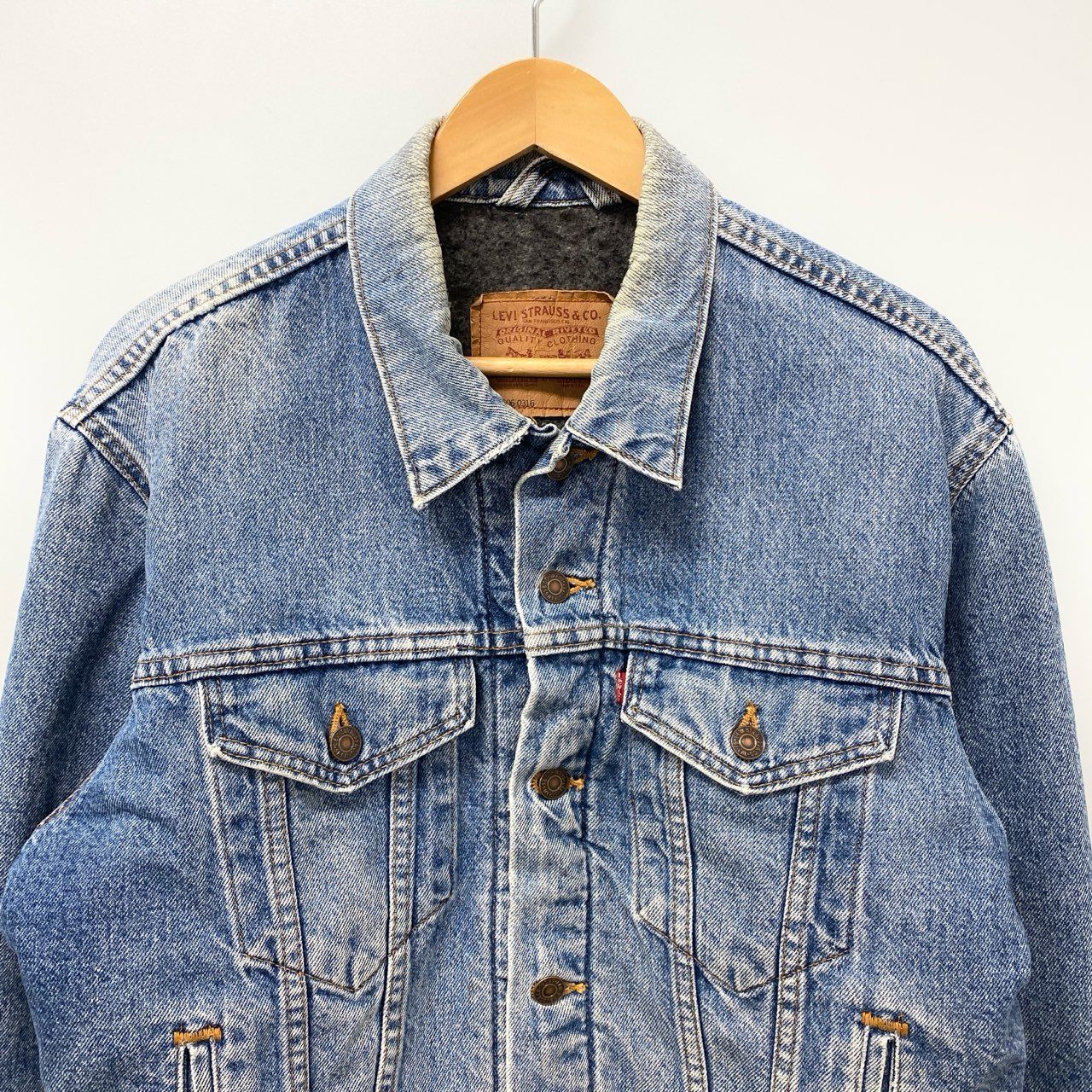 9c20 Levis リーバイス USA製 デニムジャケット Gジャン ボタン裏527 裏地ブランケット 70506-0316 42 ブルー系 コットン 雰囲気〇u02t