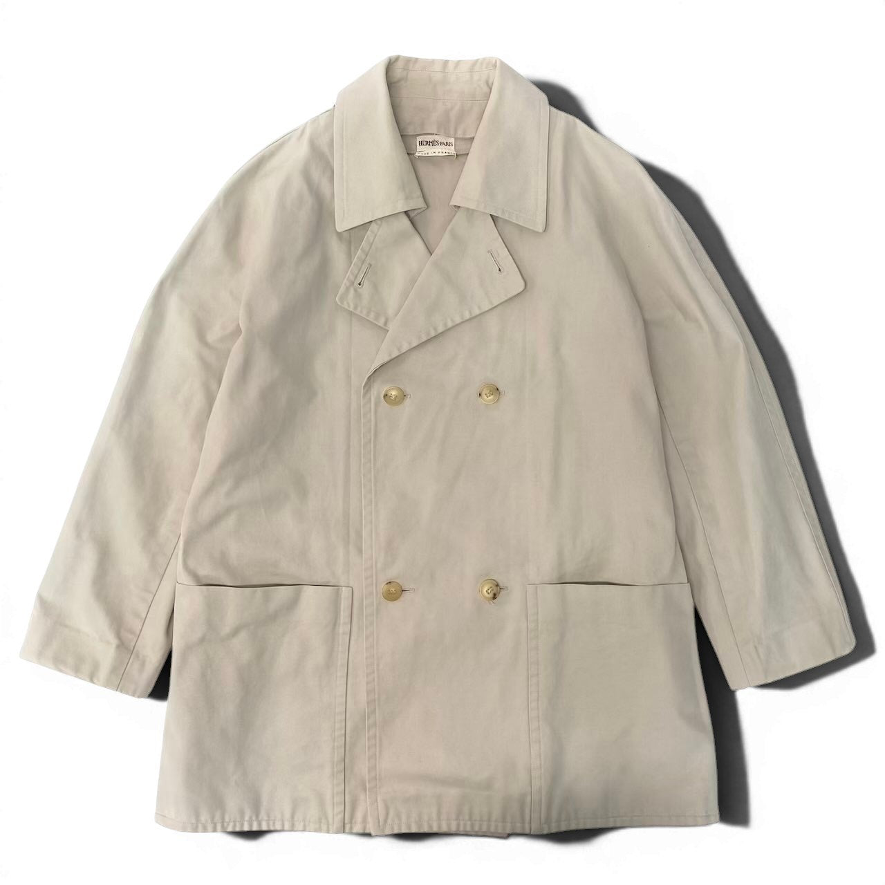 62e12 HERMES エルメス マルジェラ期 トレンチコート コットンジャケット フランス製 40サイズ ベージュ コットン100％ メンズ 男性用k02i