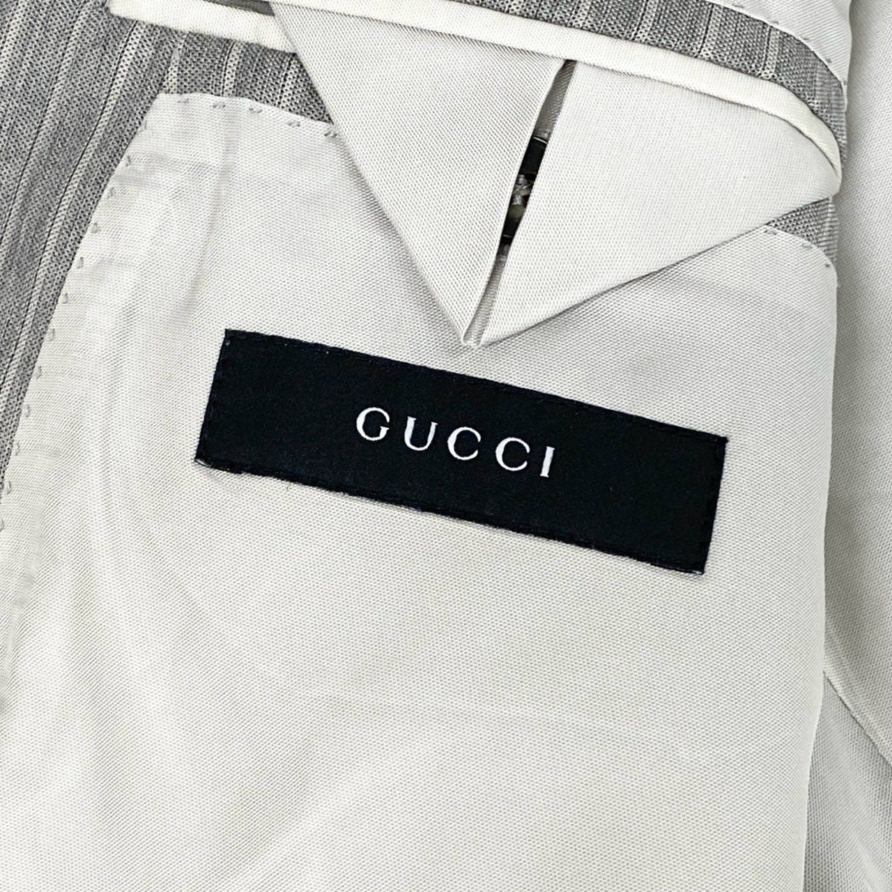 9L19 GUCCI グッチ スイス製 セットアップ スーツ ストライプ 大きいサイズ ジャケット パンツ BBN09-112-09 54 XLサイズ相当 グレー ウール メンズo07t