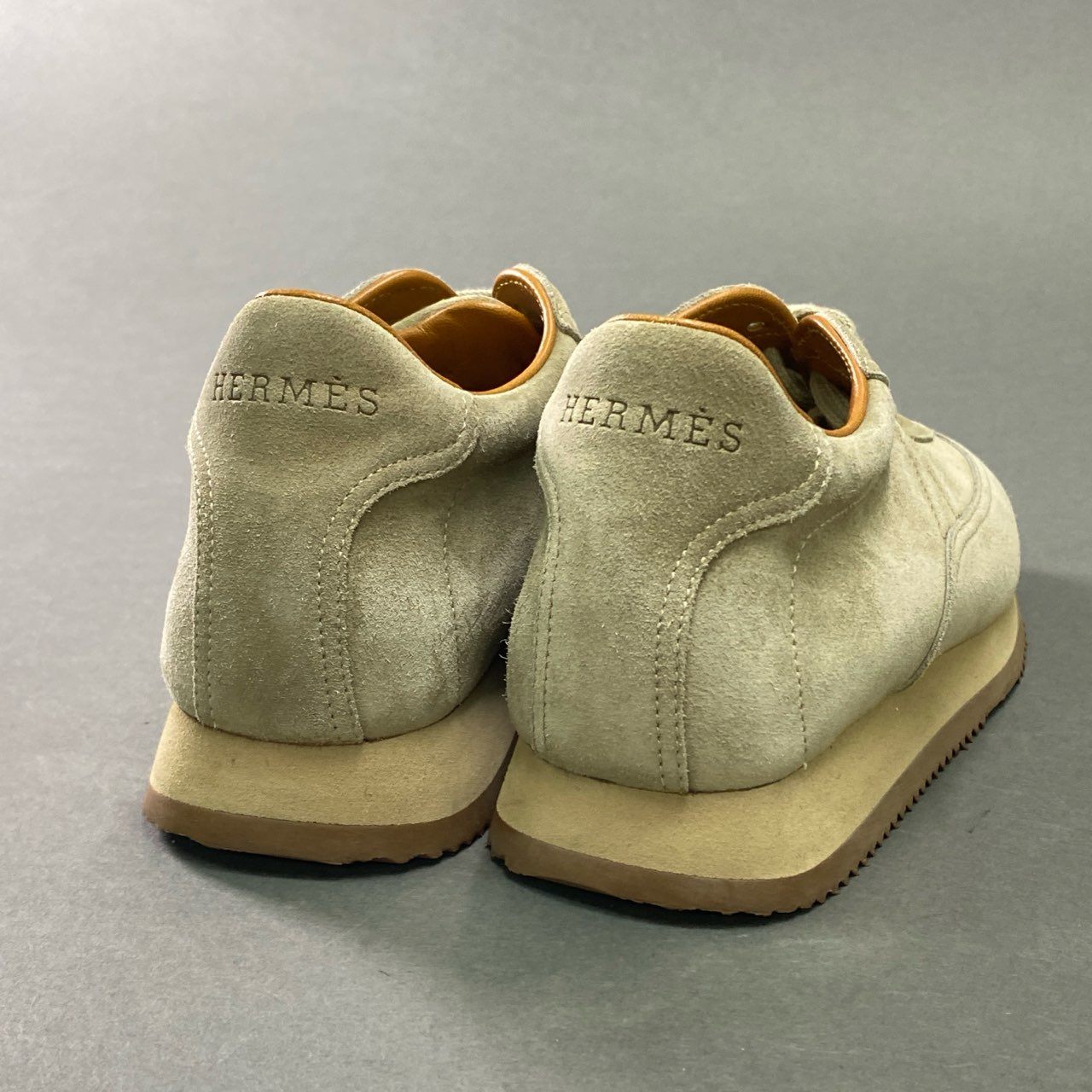 7b7 HERMES エルメス クイック ローカットスニーカー レザーシューズ Hロゴ レースアップ 36 1/2 ベージュ スエードレザー