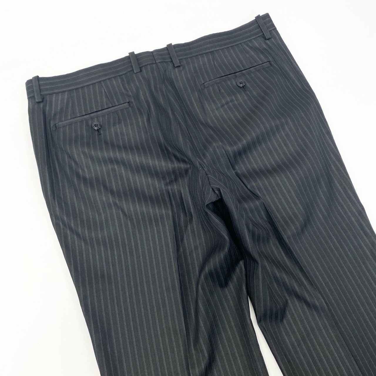 19k27 MONSIEUR NICOLE ムッシュニコル セットアップスーツ シングル 2B 背抜き ストライプ柄 ウールブレンド○ メンズ 紳士服 ブラックu02t