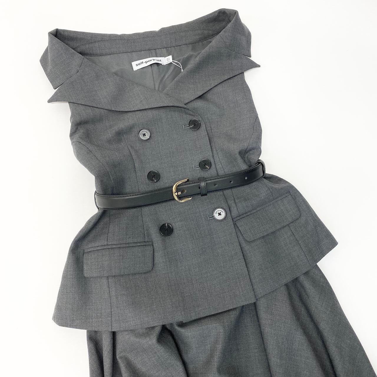 40d10 self-portrait セルフポートレート 25AW Tailored Midi Dress テイラードミディドレス サイズ4 グレー ベルト付 ワンピースt18r