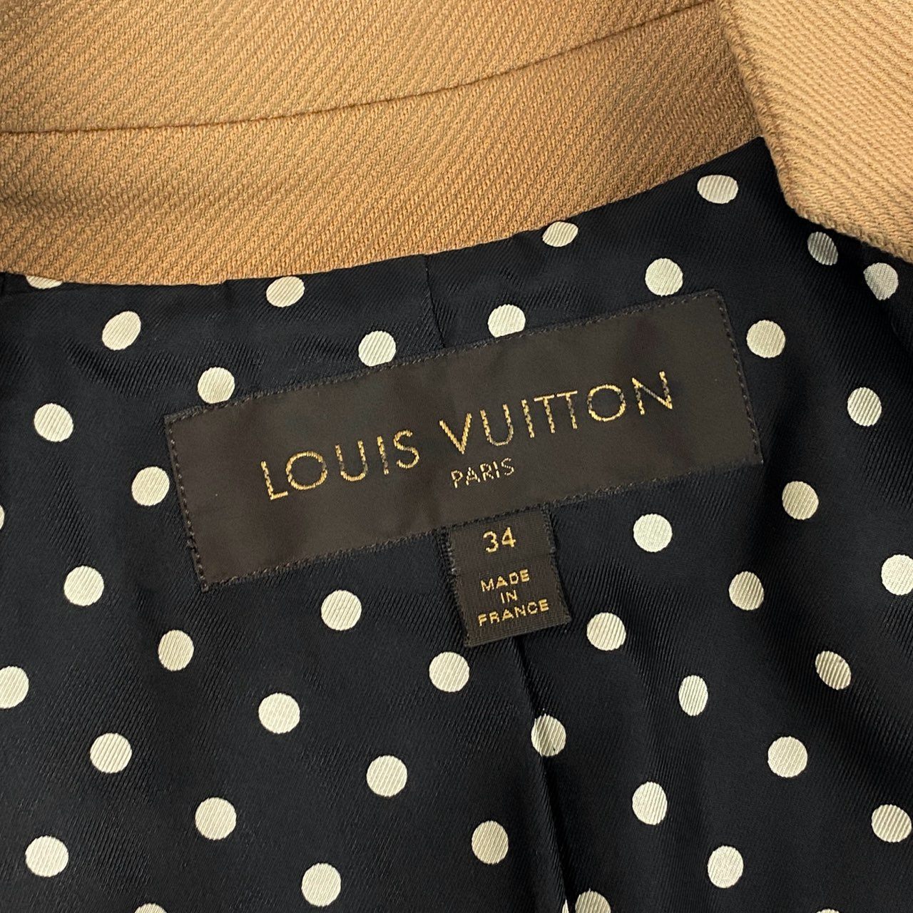 83i29 LOUIS VUITTON ルイヴィトン テーラードジャケット 半袖ジャケット 裏地ドット柄 34サイズ ベージュ レディースo07t