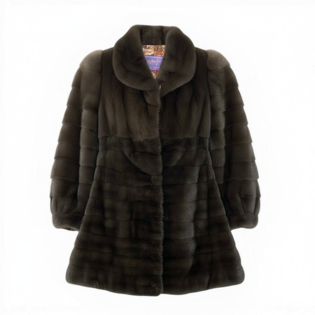 14d13 Genuine Fur SAGA MINK サガミンク 金サガ ミンクファー ロングコート サイズF ブラウングレー 最高級本毛皮 Mink Fur Long Coatt18r