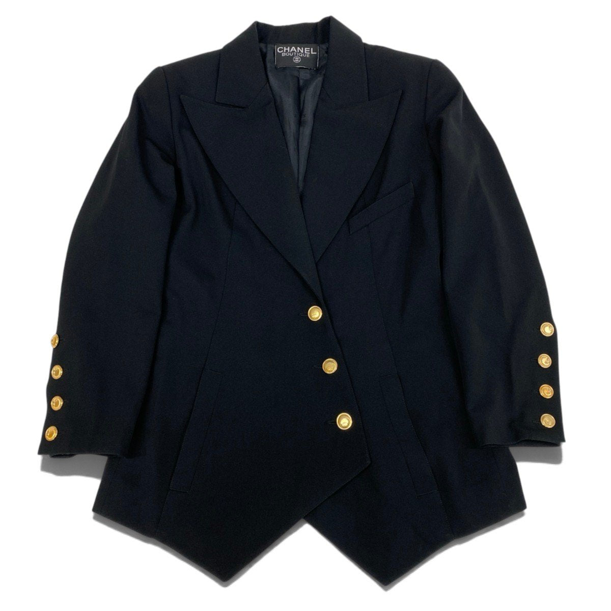 i22 CHANEL シャネル CCボタン アシンメトリージャケット CC Button Vintage Asymmetrical Blazer 21721 ブラックt18r