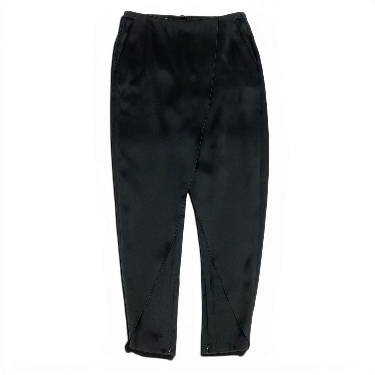 39d14 GIORGIO ARMANI ジョルジオアルマーニ シルクパンツ 変形パンツ ボトムス テーパードパンツ サイズ40 ブラック シルク100％ レディース 女性用o07t