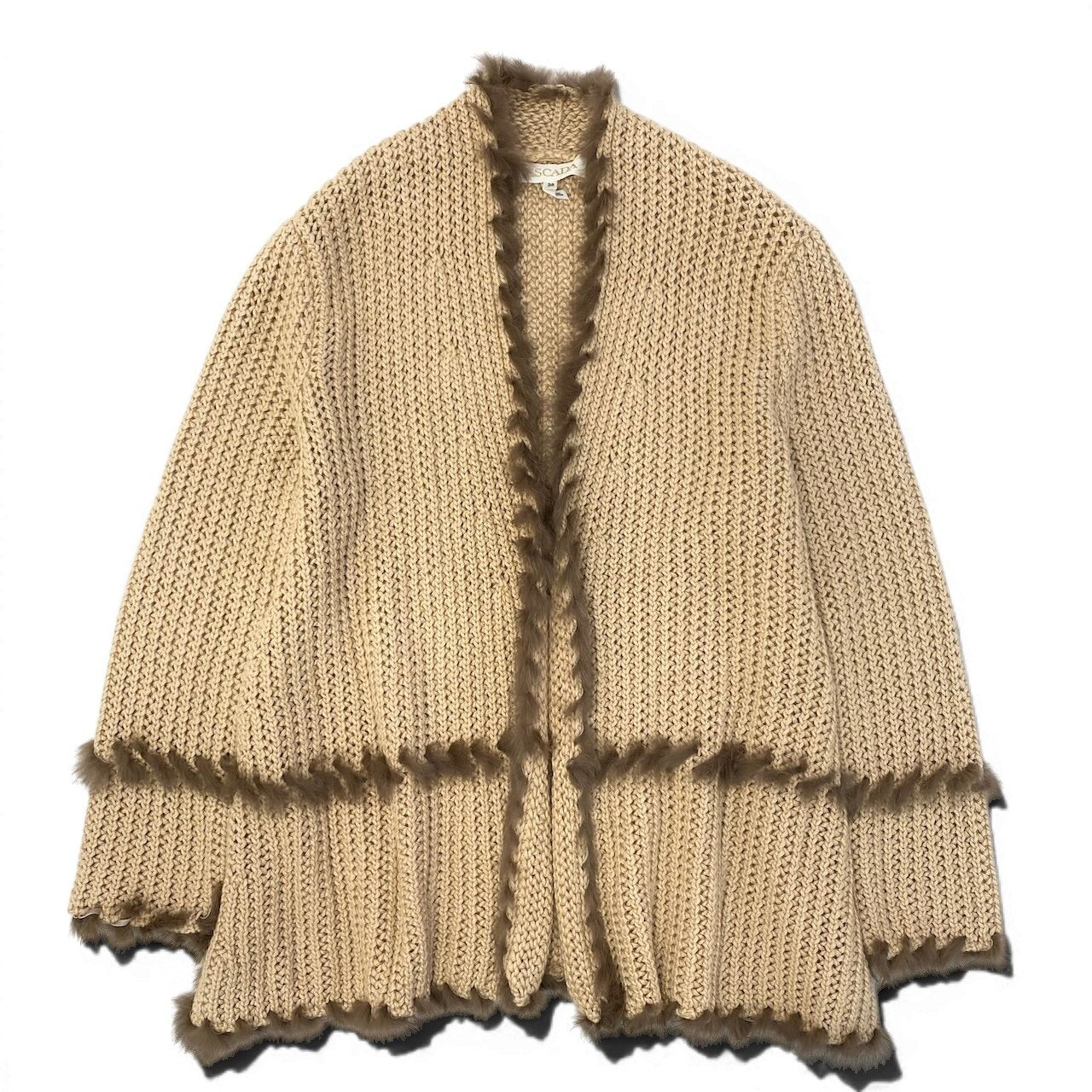 65e7 ESCADA エスカーダ ローゲージ ニットカーディガン ロングカーディガン イタリア製 サイズ38 ベージュ系 カシミヤ シルク レディース 女性服u02t