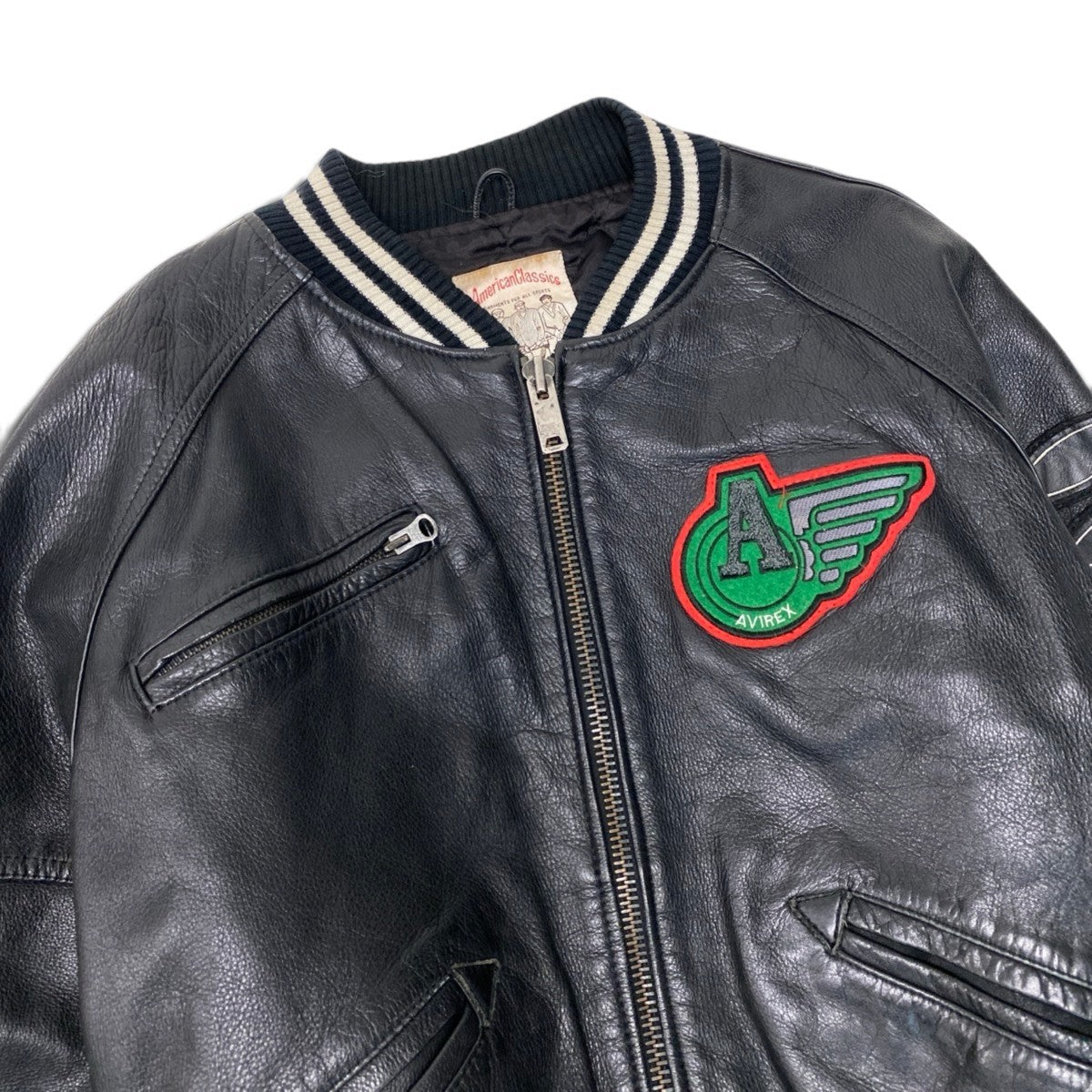 88j8 AVIREX アヴィレックス American Classics レザージャケット ブルゾン M ブラック メンズu02t