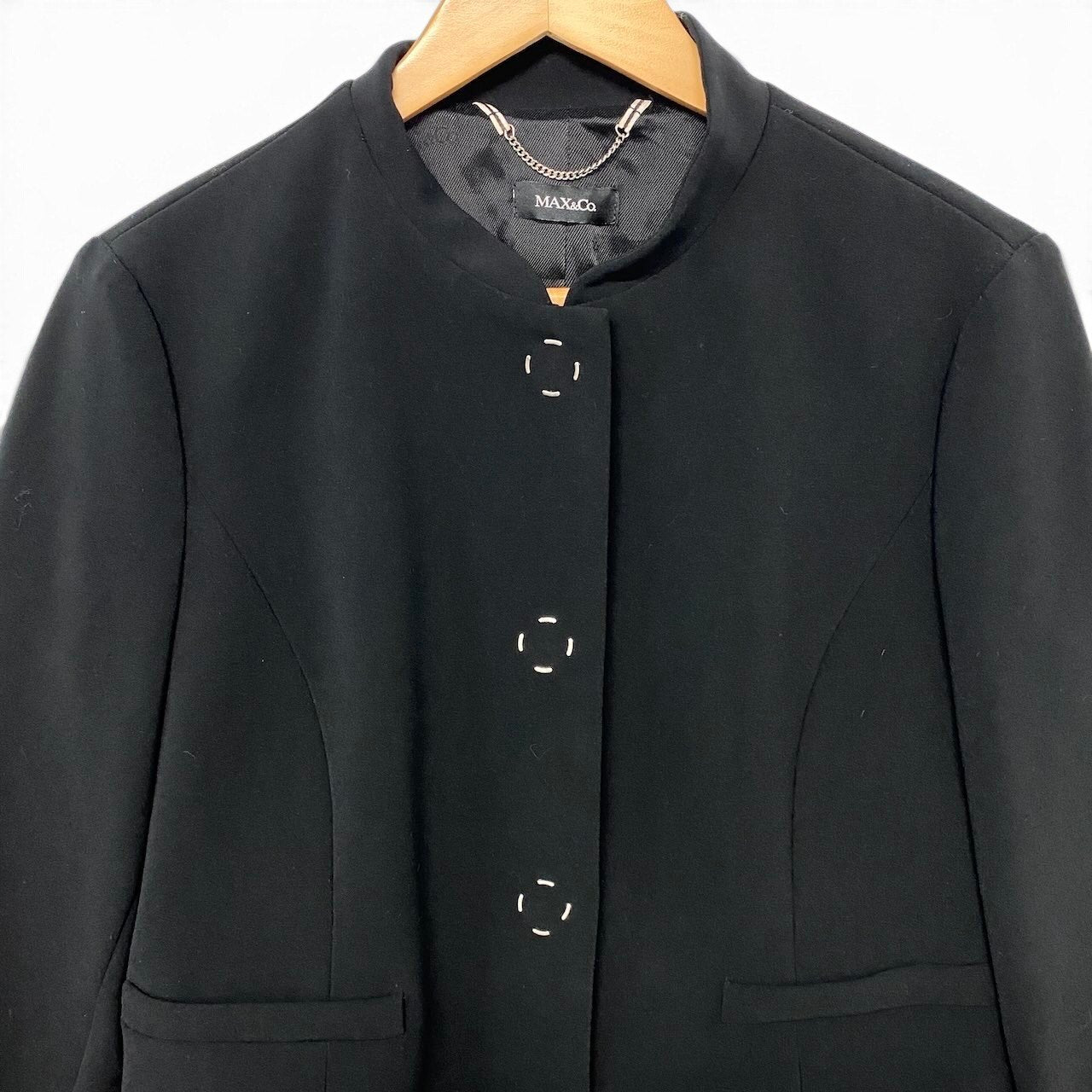 48i1 MAX&Co. マックスアンドコー スタンドカラー ジャケット ストレッチ素材 サイズ44 ブラック レディースu02t
