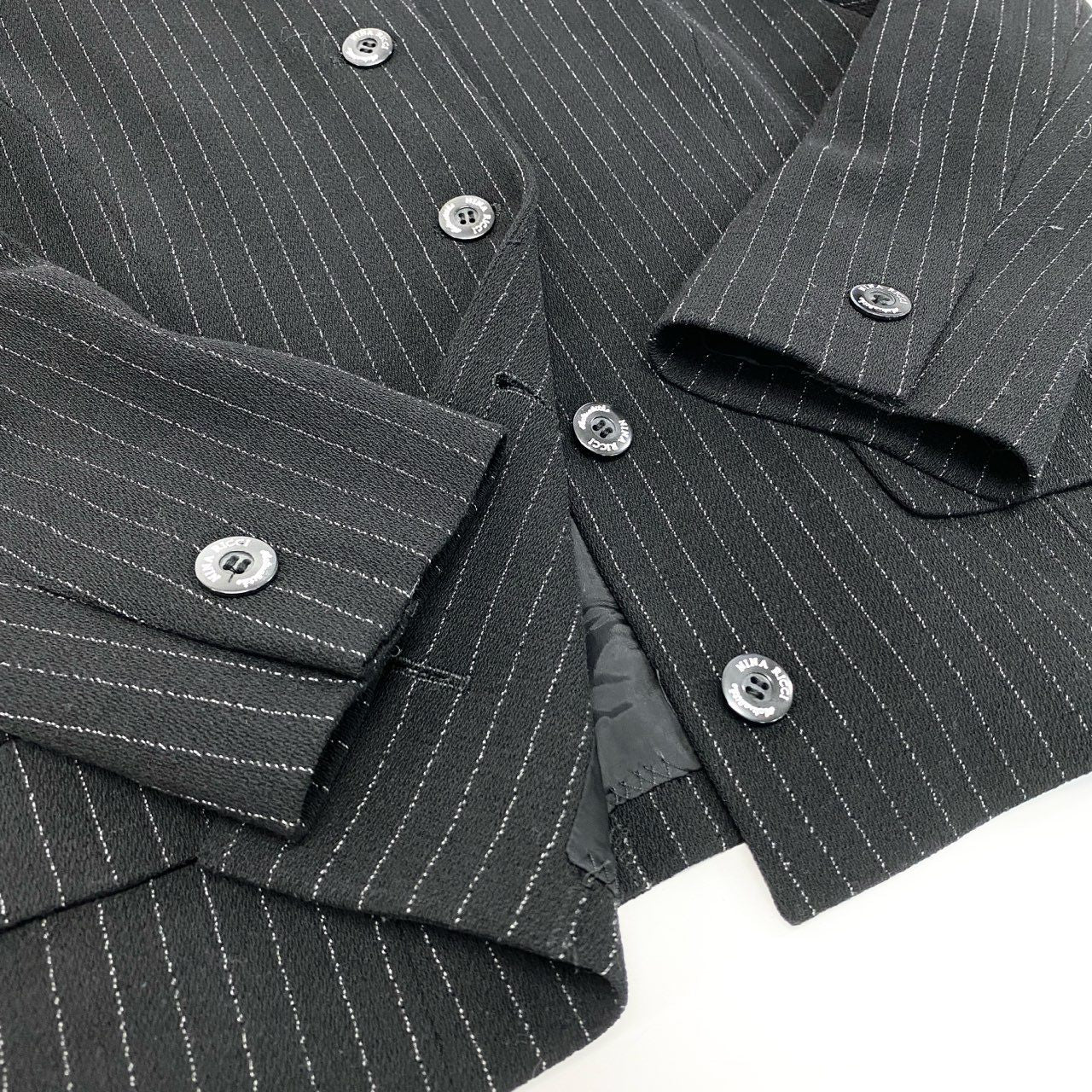 15K18 《美品》 NINA RICCI Atelier ニナリッチ ノーカラージャケット ストライプ柄 ウールブレンド フォーマル レディース 女性用 13 ブラックu02t