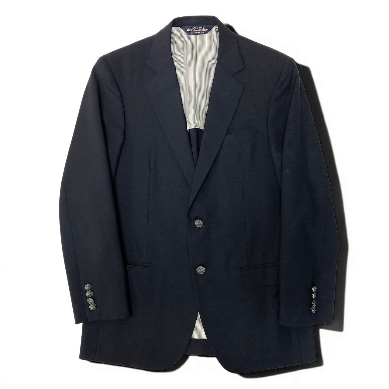 80e1 【美品】 Brooks Brothers ブルックスブラザーズ Fitzgerald テーラードジャケット 背抜き 刻印ボタン  19－10－8871 37SHT ネイビー メンズ 紳士服u02t