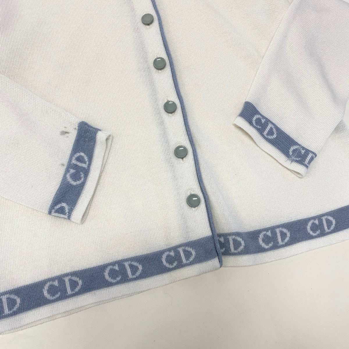 Eg8 Christian Dior クリスチャンディオール ロングスリーブ ニットカーディガン  CDロゴ バイカラー サイズL ホワイト レディースo07t