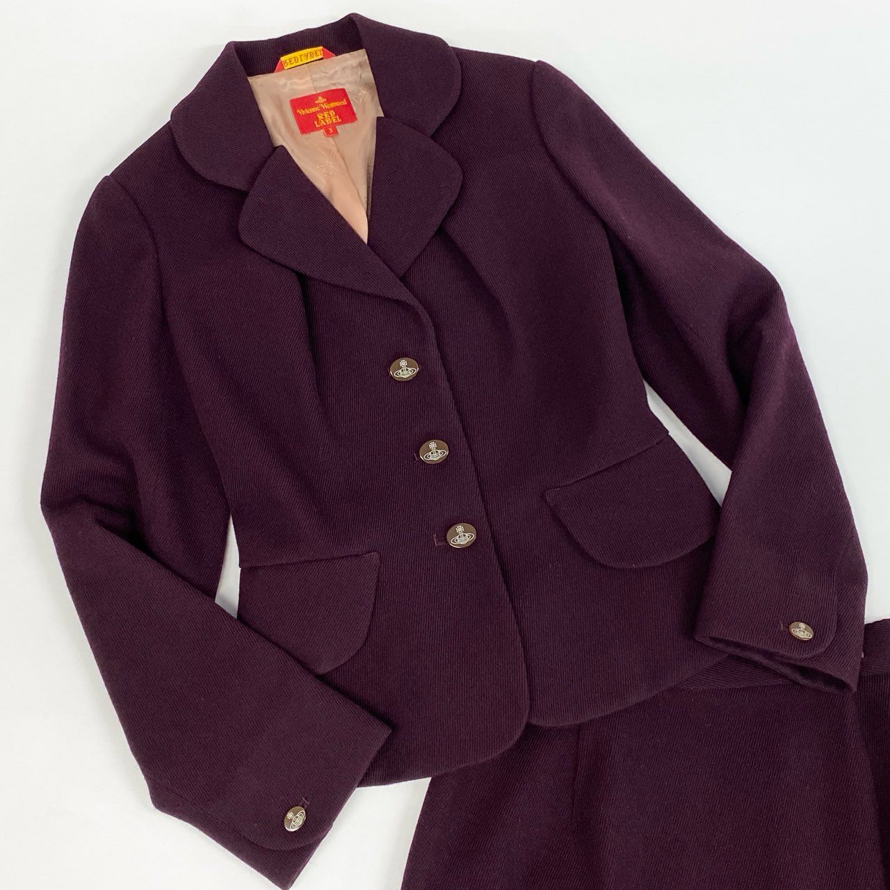 60j27《美品》Vivienne Westwood ヴィヴィアンウエストウッド スカートセットアップ ウール ジャケット スカート オーブ  357-01-47507 3サイズ ボルドー レディースu02t