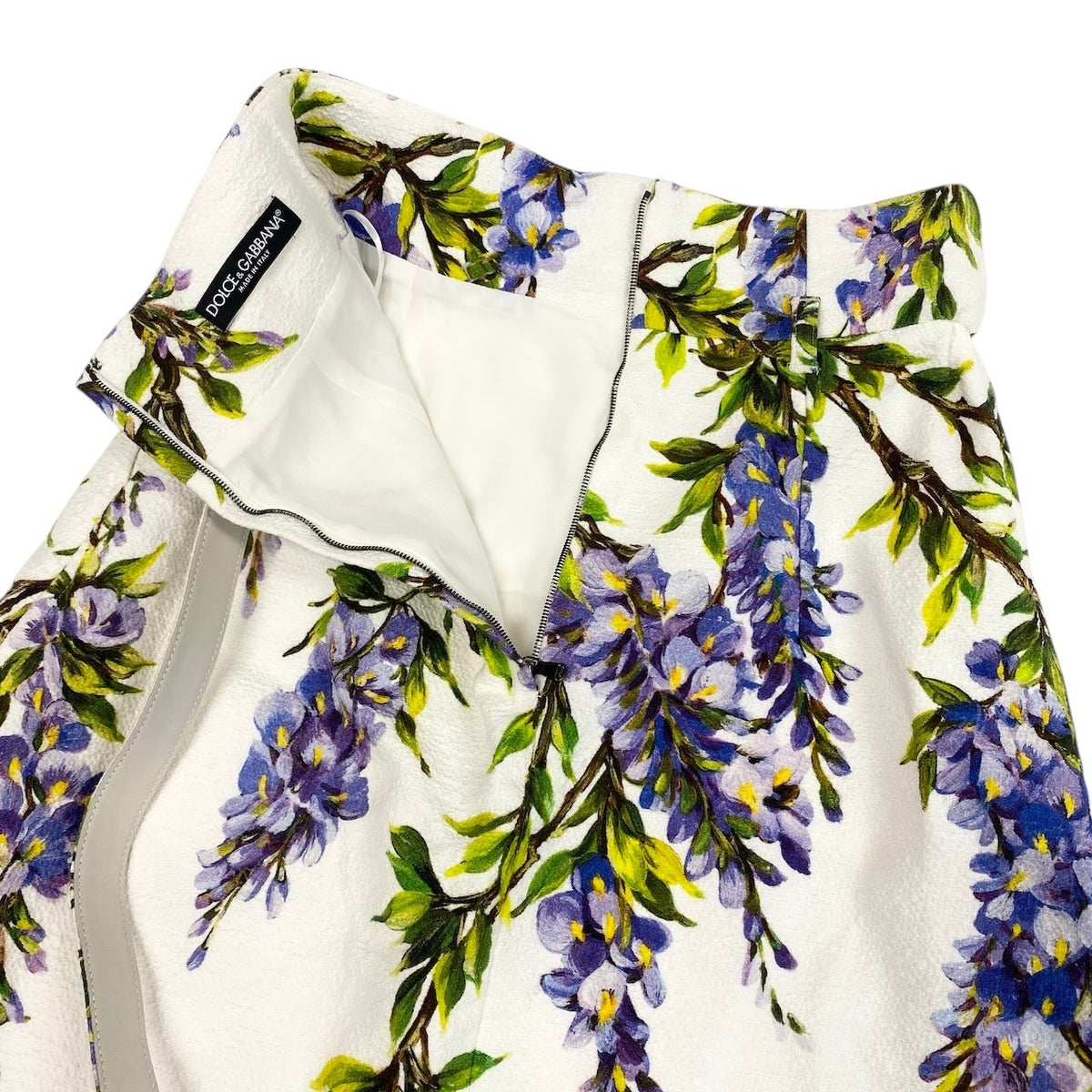 i18 【美品】DOLCE&GABBANA 台形スカート ベルトデザイン 藤の花 38サイズ マルチカラー レディース 女性用k02i