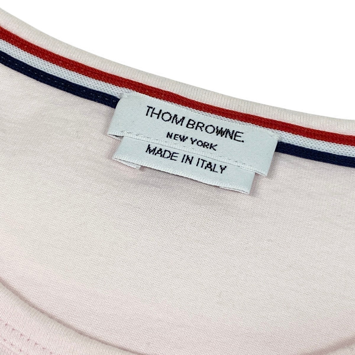 Mg16 THOM BROWNE. トムブラウン クルーネック ポケットTシャツ グログランテープ サイズ1 ピンク コットン100％ メンズ 紳士服u02t
