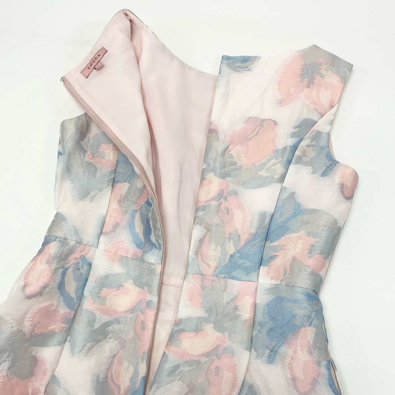 47k5 TOCCA トッカ MOONLIGHT ムーンライトドレス 22aw ジャガード ノースリーブワンピース 花柄 洗える○ レディース 女性用 OPTOSS0310 2 サックスブルー系o07t