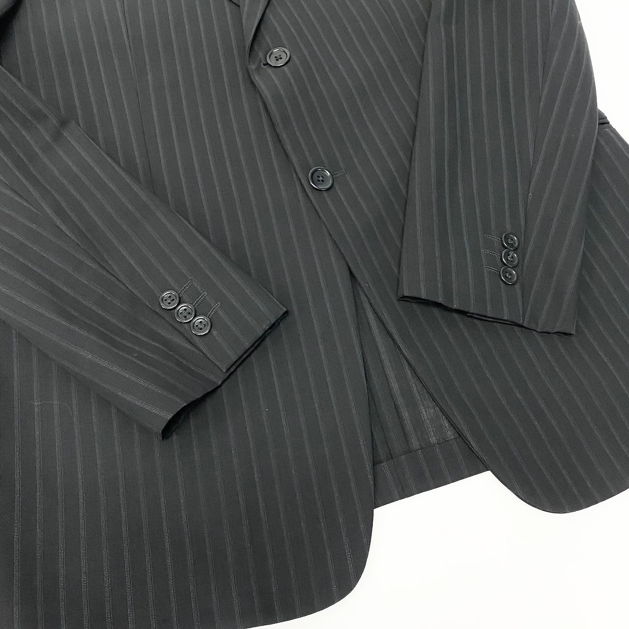 55c19 ARMANI COLLEZIONI アルマーニコレツィオーネ セットアップスーツ シングルスーツ背抜き 2B ストライプ柄 メンズ 紳士服 ビジネス フォーマル イタリア製 50 ブラック ウール100％u02t