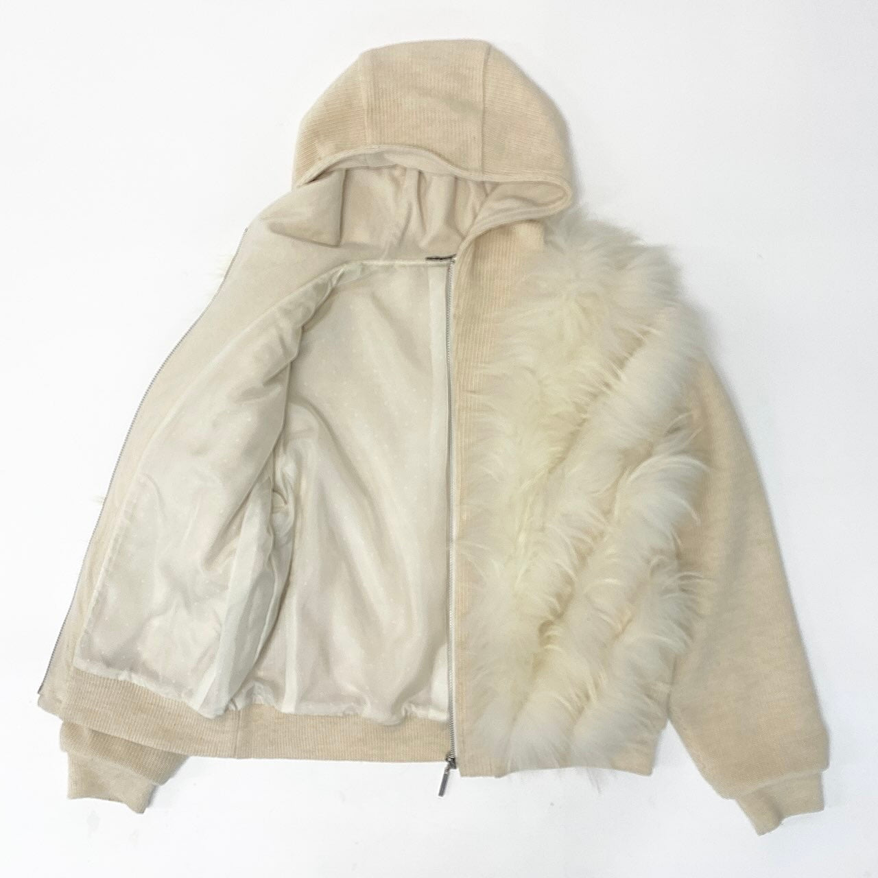 23e11 ROYAL CHIE ロイヤルチエ フォックスファー ニットジャケット ニットパーカー サイズfree アイボリー レディース 女性服u02t