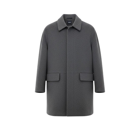 19i26 HUGO BOSS ヒューゴボス ウールジャケット ステンカラーコート カシミヤ混 グレー メンズ 男性用u02t