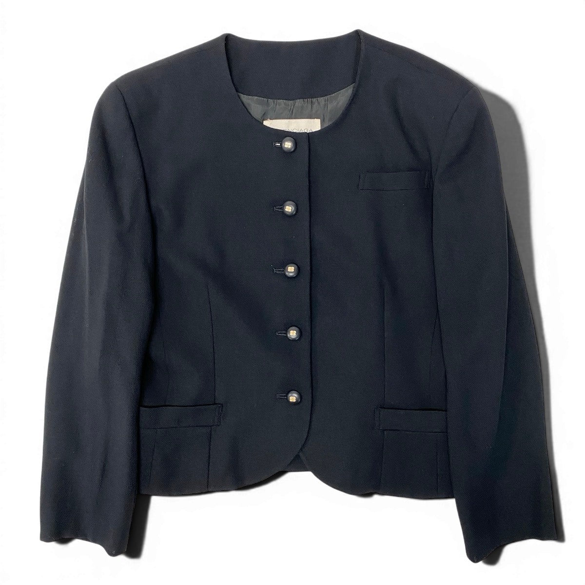 91g24 BALENCIAGA バレンシアガ ノーカラージャケット BBロゴボタン アウター 9サイズ ブラック レディース 女性用u02t